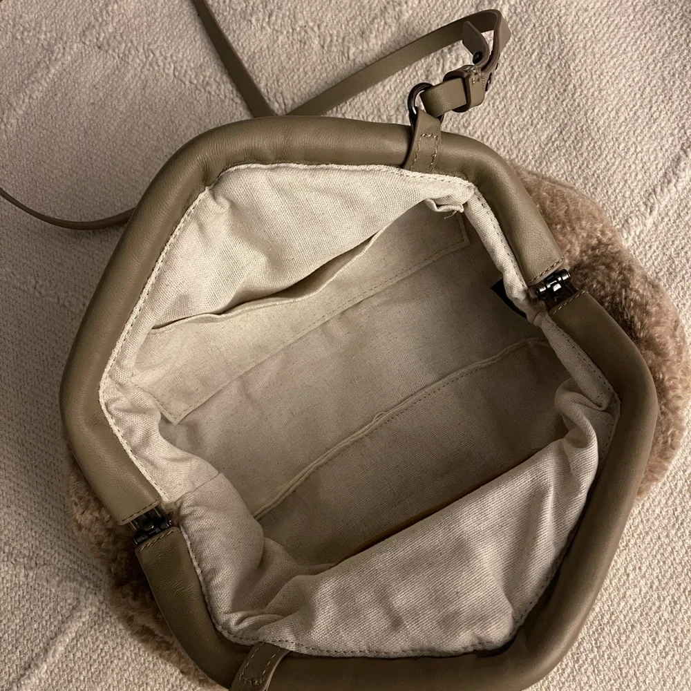 Vince Camuto Issey Faux Sherpa- Genuine leather trim Crossbody Bag-Taupe - Picture 6 of 13